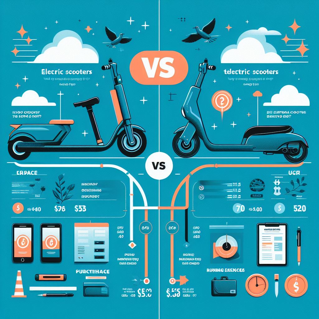 An infographic comparing the cost of electric scooters versus traditional scooters in Redcliffe, including purchase price, maintenance costs, and running expenses, presented in a clear, visually appealing, and informative manner.